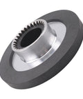 Angled front view of a 150mm brake gear disc featuring a toothed inner bore and black friction surface