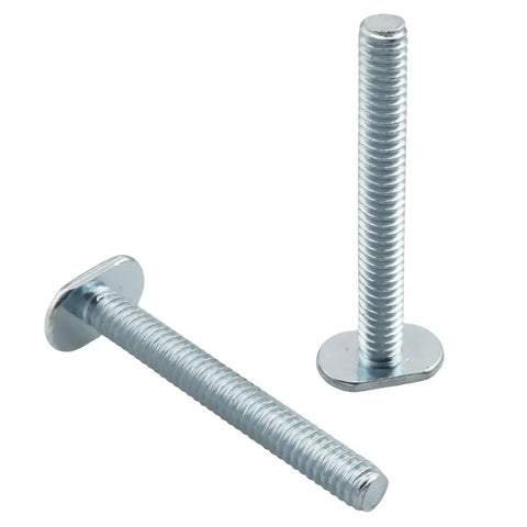 Rock Solid 10 Pack 1/4-20 Thread T Slots Rectangular Bolts Made From Tough Blue Zinc Carbon Steel showing two bolts with flat heads.