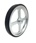 Aluminum encoder measuring wheel, 500mm circumference, 12mm bore diameter, showcasing a robust lightweight design.
