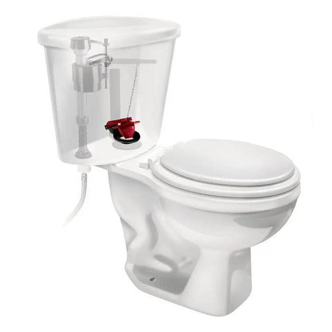 Universal PerforMAX 5 Minute Toilet Flush Valve Repair Kit 2 Inch Peel And Stick Design installed in a toilet tank
