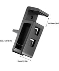 Black ABS plastic plate filler scribing jig with measurements for woodworking cabinet installation, size details visible.