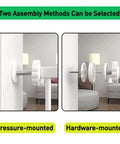 Walk Through Baby Gate With Auto Close Tension White Metal Pet Safety Gate For Stairs Doorways And Kitchen Pressure Mounted With Optional Hardware Mount Easy Install Extends 68.11 To 70.87 Inches, showing pressure and hardware mounting options