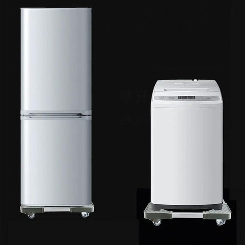 Heavy Duty Appliance Mover Trolley With Adjustable Base For Frig Freezer Washer Dryer shown under a washing machine and refrigerator.