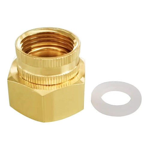 Two Pack Beefy Brass Swivel Pipe Fitting Three Quarters Inch GHT To One Inch NPT Double Female For Garden Hose Threads Rotating Joint Heavy Duty Brass Connector brass fitting with washer