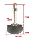 Built Tough Adjustable Leveling Feet with M16 thread, 132mm height, heavy-duty round base plate for furniture support.