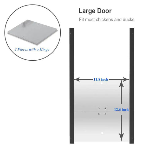 Smart WiFi Automatic Chicken Coop Door With App Control, Alexa And Google Home Compatible, showing aluminum door size
