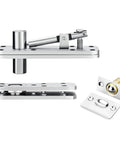 Discreet Stainless Steel Rotating Axis Concealed Door Hinge For Wooden Doors Up And Down Secret Hinge Set With Screws Ideal For Bedroom And Living Room Renovations Sleek Silver; hinges and screws components for installation shown.
