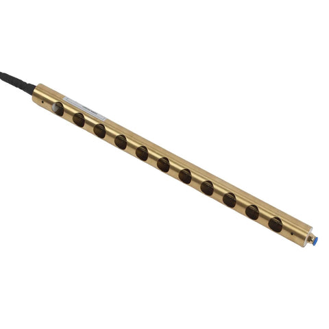 Pro Level Fifty Millimeter Ionizing Air Bar Built To Kick Static Right Off Production Surfaces Delivers Half Second Neutralization And Whisper Quiet Performance Ideally Suited For Printing Presses And Packaging Facilities close-up view of the gold-colored air bar with holes for air flow