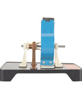 Super Chill DIY DC Electric Motor Model Kit With Included Hand Tools For Teens To Flex STEM Skills And Knock Out Cool Physics Projects At Home Without Soldering Hassles Or Tech Expertise Today, side view of assembled motor with copper and plastic components.