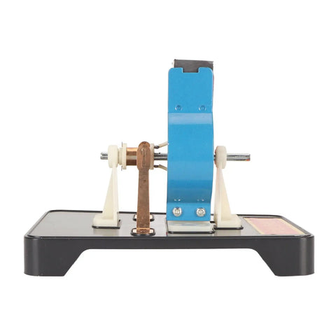 Super Chill DIY DC Electric Motor Model Kit With Included Hand Tools For Teens To Flex STEM Skills And Knock Out Cool Physics Projects At Home Without Soldering Hassles Or Tech Expertise Today, side view of assembled motor with copper and plastic components.
