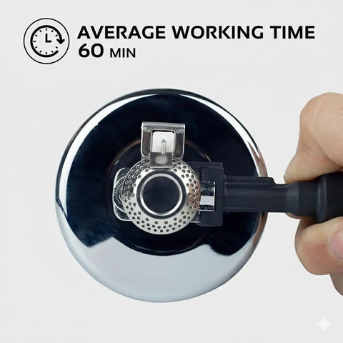 Top view of Portable Mini Butane Torch For Siphon Coffee And Brews with average 60 min working time indicator.