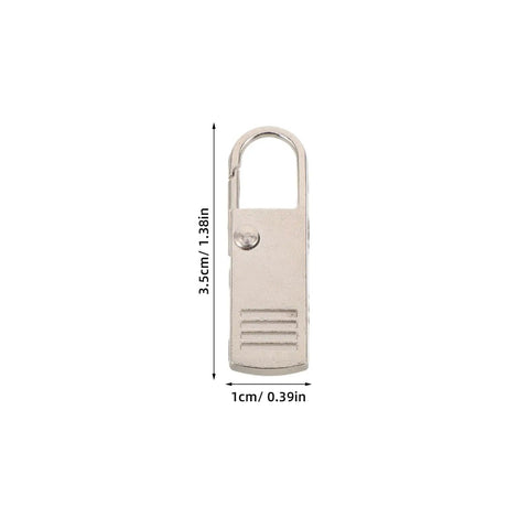 Top Shelf Universal Replacement Zipper Pull Heads 20 Piece Metal Kit with sleek silver zipper pull, 3.5cm x 1cm for bags.