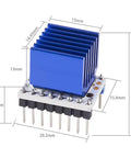 Five Pack Ultra Quiet TMC2208 Stepper Driver Modules For 3D Printers with blue heatsink and size dimensions shown