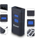 Pocket Size 1D Wireless Barcode Scanner With Bluetooth 3 In 1 2.4G And USB Wired Connectivity, showing buttons and labels