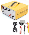 Heavy Duty Workhorse 80A 110V Jewelry Spot Welder With Pulse Control For Gold Silver Steel Repair, yellow unit with tools.