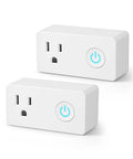 2 Pack WiFi Heavy Duty Smart Plug Outlet No Hub Required With Timer Function Hands Free Voice Control Works With Alexa And Google Assistant 2 4 Ghz Network Only White, two smart plugs displayed, power buttons visible