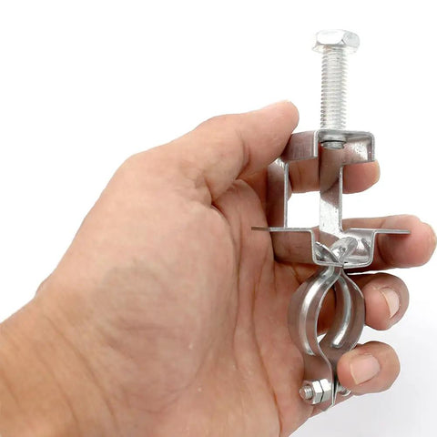 Beefy Heavy Duty Galvanized Steel Cable Clamps Set For Pipes And Conduits Beam Hanger Wire Hangers I Beam Clamps held in hand