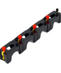 Six Pack D Battery Holder Kit For Series Or Parallel Wiring Ideal For Physics Labs School Electronics Experiments Demos And Teaching Basic Electricity Concepts And How Simple Circuits Work, shown in black with colored binding posts.