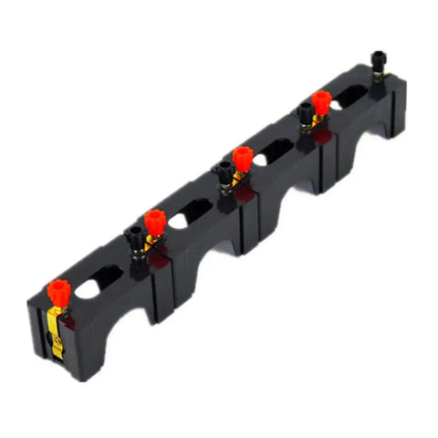 Six Pack D Battery Holder Kit For Series Or Parallel Wiring Ideal For Physics Labs School Electronics Experiments Demos And Teaching Basic Electricity Concepts And How Simple Circuits Work, shown in black with colored binding posts.