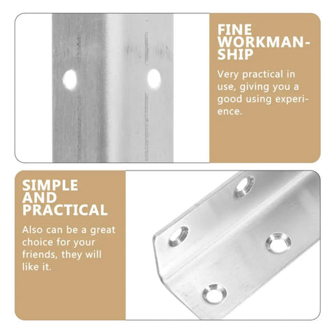 Close-up of Stainless Steel 90 Degree L Shaped Corner Braces 8 Pack Heavy Duty Angle Brackets with fine workmanship details.