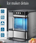Large Capacity Countertop Ice Maker With No Fuss Self Cleaning And Three Liter Detachable Tank Churning Out Fresh Nugget Ice Quickly, showing control panel and glowing interior.