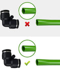 3/8 In Push To Connect Air Line Fittings Set 10 Pack For Air Hose Quick Connect Pneumatic Fittings Elbow And Union, shown with hose connection