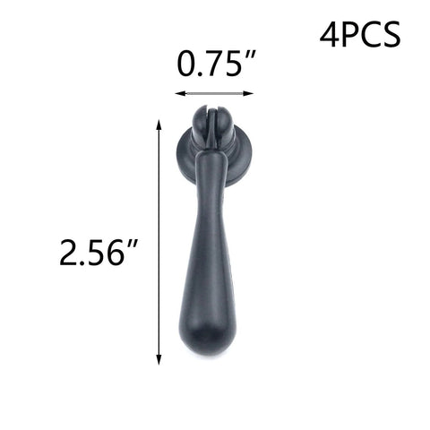 Black Tear Drop Cabinet Pulls 2.56 Inches Drawer Knobs Pack Of 4 With Screws Modern Elegant Zinc Alloy Hardware shown front view