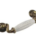 Drop Bail Dresser Drawer Pulls White Crackle Ceramic Knobs With Antique Bronze Finish, kitchen cabinet hardware, 5.5 inch length