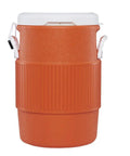 Orange Beverage Jug With White Seat Top Lid And Handles, 5 Gallon Capacity, Portable Hydration Dispenser For Picnics, Parties