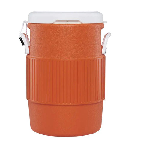 Orange Beverage Jug With White Seat Top Lid And Handles, 5 Gallon Capacity, Portable Hydration Dispenser For Picnics, Parties