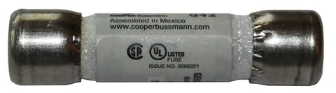 Close-up of a 30 Amp Class G Time Delay Fuse For 480V Systems, showing label and metal ends, suitable for appliances, 1.62 by 0.41 inch.