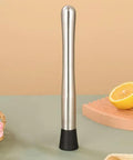 10 Inch Cocktail Muddler Set with 2 stainless steel muddlers for mojitos, home bar tool in silver on kitchen counter