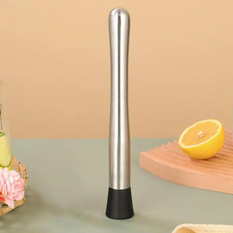 10 Inch Cocktail Muddler Set with 2 stainless steel muddlers for mojitos, home bar tool in silver on kitchen counter