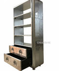 Legit Industrial Aviator Bookcase Featuring Four Hella Spacious Open Shelves And Two Smooth Glide Storage Drawers With Solid Metal Frame for Living Room or Office Chill Zone.