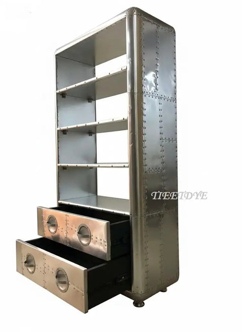 Legit Industrial Aviator Bookcase Featuring Four Hella Spacious Open Shelves And Two Smooth Glide Storage Drawers With Solid Metal Frame for Living Room or Office Chill Zone.