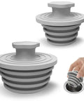 Happyyami Silicone Bathtub Drain 2 Pack Universal Gray Plug for 1.5-2 Inch, showcasing two flexible gray plugs for drains.