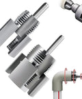 Heavy Duty Pipe Thread Cutting Tool For 1/2 And 3/4 Inches PVC, PPR Plastic Pipes showing electric drill threader head on pipes.