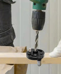 Dead Straight Self Centering Doweling Jig Badass Accuracy Handheld Drill Guide Heavy Duty Woodworking Hole Locator used with a power drill.
