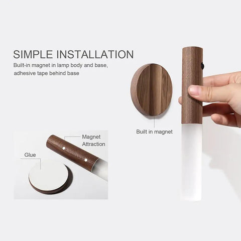 Handmade Walnut Wood Motion Sensor Night Light Two Pack Wireless LED Wall Sconces No Fuss Magnetic Mount Indoor Lighting