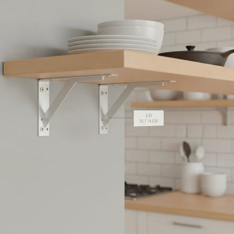 Beefy Heavy Duty L Shaped Stainless Steel Shelf Bracket Wall Mount for Floating Shelves 5.5 by 2.4 Inch White Finish