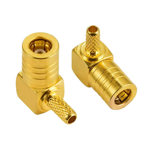 SMB Female Crimp Connector Right Angle 90 Degree RF Adapter for RG174 RG316 Coax Cables and Antennas Ideal for Car Radios and Digital Dash Installations Durable Brass Gold Plated
