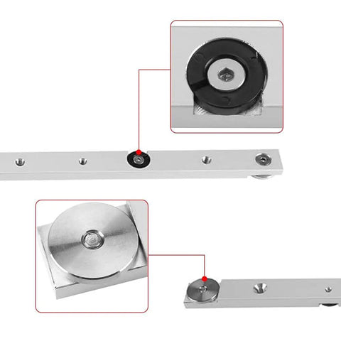 Close-up of Beefy Aluminum Miter Bar Rail Runner Slider For Table Saw And Router Tables 450mm 17.7in T Slot Track Bar, showing pulley details