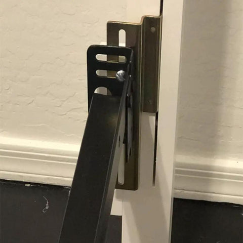 Top Shelf Galvanized Steel Bed Frame Conversion Brackets Four Pack showing adjustable mounting clips on bed frame.