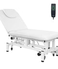 OmySalon Pro Electric Lift Massage Table With Dual Motors For Facial Beauty Salon Spa Therapy, white adjustable backrest and remote.