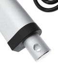 Heavy Duty Electric Linear Actuator Delivering Knockout Power And Smooth Precise Travel For Pro Robotics Smart Automation Systems And Weekend Workshop Builds Using Strong Dc 12v close-up of actuator motor end with silver and black casing.