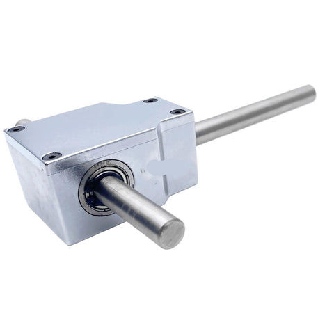 Heavy Duty 90 Degree Spiral Bevel Gearbox Reducer Assembly With Dual Shafts For Small Industrial Motors, steel casing and shaft view.