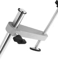 Heavy Duty Steel Miter Saw Clamp Assembly Replacement Hold Down Handles For Woodworking Crews With Ballistic Grip and Dope Accuracy When Chucking Down Rough Lumber, close-up view of steel parts.
