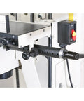 Close-up of the Bad Ass Heavy Duty Horizontal Slot Mortiser with adjustable carriage handle and cast steel table.
