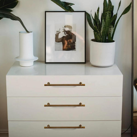 Dresser with Vintage Retro Antique Brass Zinc Alloy Cabinet Handles 6 Pack With 5 Inch Center To Center Mounting Holes