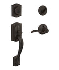 Camelot Front Entry Handleset With Accent Lever In Aged Bronze Keyed Deadbolt On One Side Heavy Duty Security